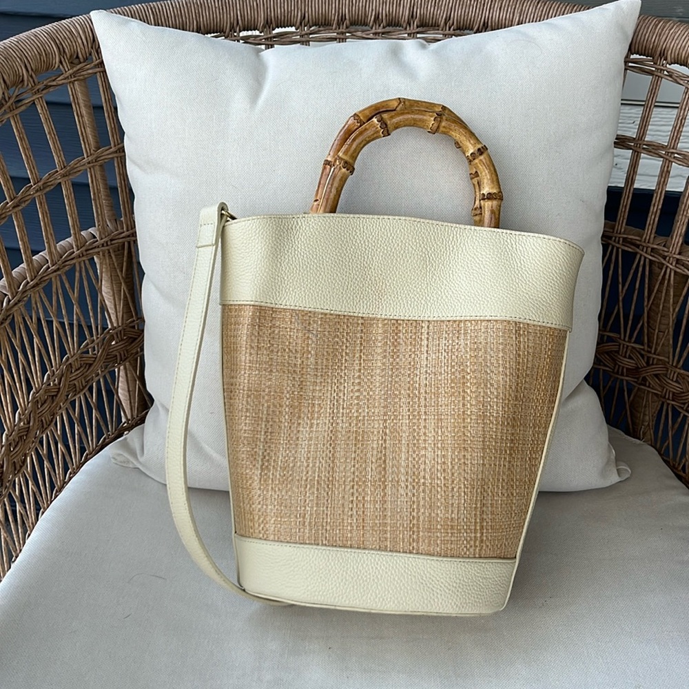 J. McLaughlin Baccara Straw & Leather Bucket Bag